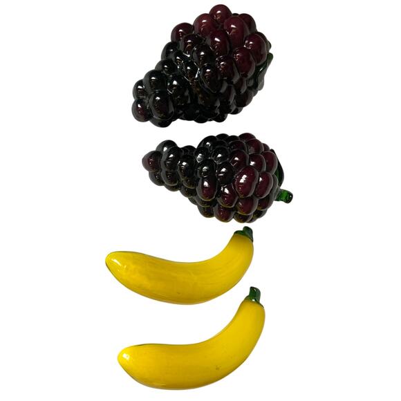 Glass Art Fruit Set Of 4 Murano Style 2 Bunches of Grapes and 2 Banana - Picture 7 of 9
